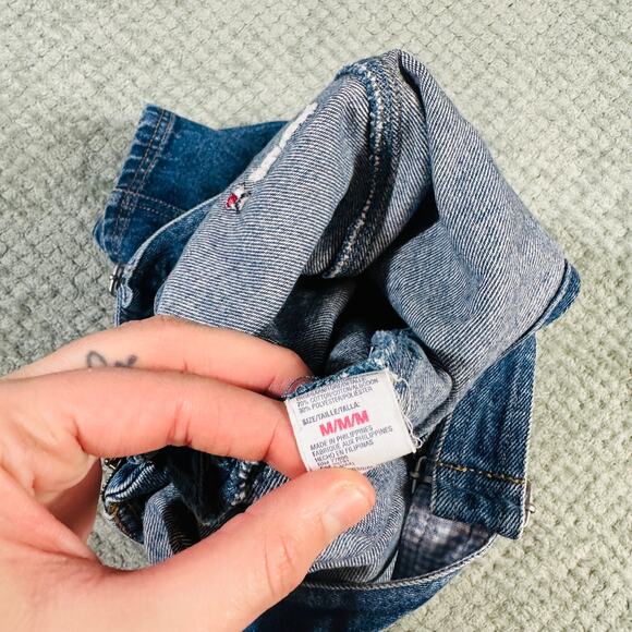 Vintage TOMMY HILFIGER Girls Blue Denim Overalls Dress Jean Flag Retro Girls M - Picture 6 of 6